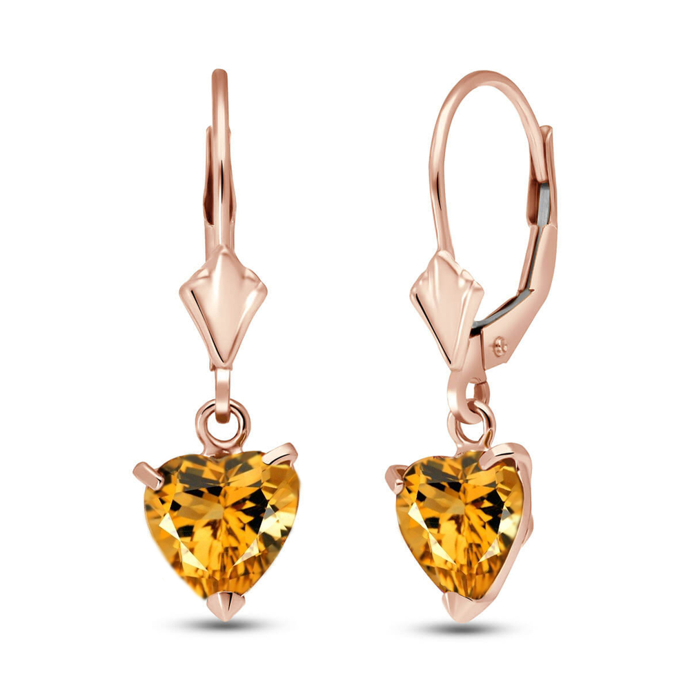 14K. GOLD LEVERBACK EARRING WITH NATURAL CITRINES (Rose Gold)